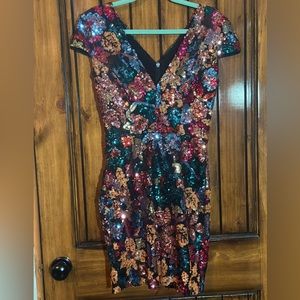 Dress the Population Zoe Sequin Dress in Tangelo